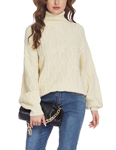 Zeagoo Damen Pullover Langarm Winter Strickpullover Oversize Winterpullover Warm Rollkragenpullover Langarmshirt Casual Aprikose XXL von Zeagoo