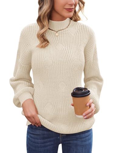 Zeagoo Damen Rollkragenpullover Strickpullover Grobstrickpullover Lose Langarm Beiläufige Warm Sweatshirts Oversize Winter Oberteile Cremeweiß L von Zeagoo