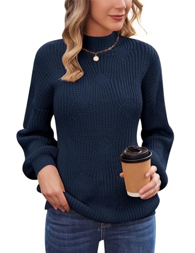 Zeagoo Damen Rollkragenpullover Strickpullover Grobstrickpullover Lose Langarm Beiläufige Warm Sweatshirts Oversize Winter Oberteile Navy blau S von Zeagoo