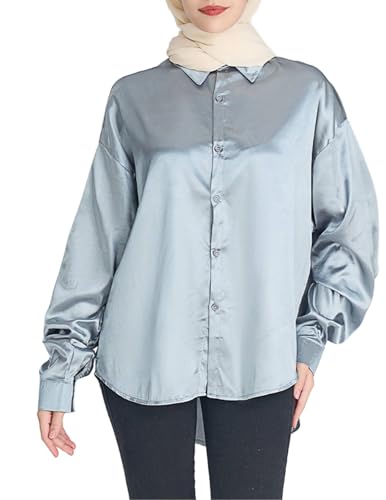 Zeagoo Damen Satin Seide Bluse V-Ausschnitt Hemden Elegant Langarm Business Oberteile mit Knöpfen Tops Lose Langarmshirt Grau XXL Zeagoo Damen Satin Seide Bluse V-Ausschnitt Hemden Elegant Langarm Business Oberteile mit Knöpfen Tops Lose Langarmshirt Grau XXL von Zeagoo
