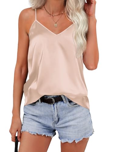 Zeagoo Damen Satin Spaghetti Tops Elegant Unterhemden Satin Basic Top Tanks Ärmellos Champagner XXL von Zeagoo