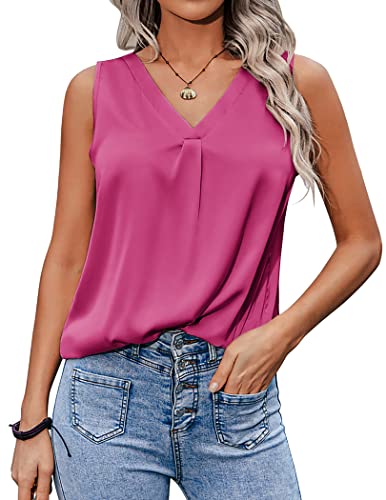 Zeagoo Damen Satin Tank Top Strap Basic Cami Sommer Weste Shirt Lässiges V-Ausschnitt Ärmellose Blusen Rot M von Zeagoo