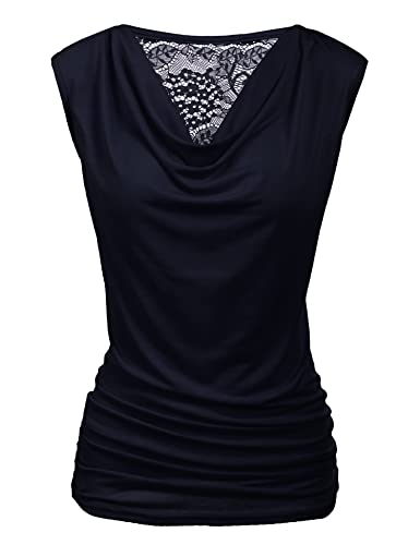 Zeagoo Damen Sexy Oberteil Elegante Basic V-Ausschnitt Kurzarm T-Shirt Falten Caulse Tank Tops Navy blau M von Zeagoo