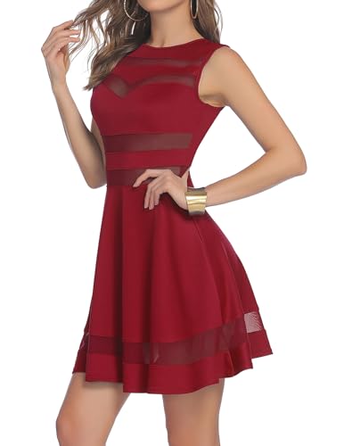 Zeagoo Damen Sexy Hohe Taille Partykleid Cocktailkleid Sommerkleid Bodycon MiniKleid mit Mesh Clubwear A-Linie Kleid S Weinrot von Zeagoo