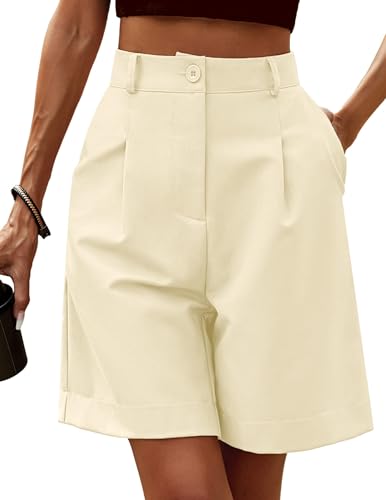 Zeagoo Damen Shorts Sommer Casual Musselin Hose hoher Taille Gerades Bein Lockere Shorts Kurze Einfarbige Hose Helles Khaki S von Zeagoo