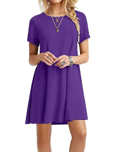 Zeagoo Damen Sommer Kurzarm Tshirt Kleid Locker Midi Kleider Knielang Rundhals Sommerkleid Strandkleid von Zeagoo