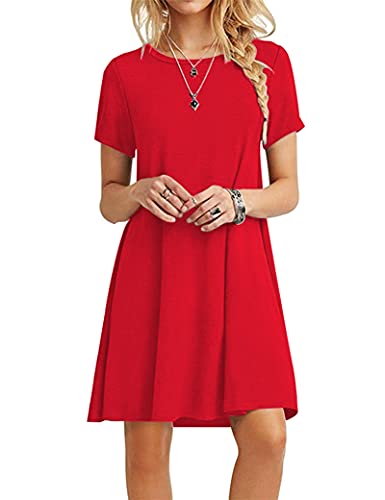 Zeagoo Damen Sommer Rundhals Kurzarm Tshirt Kleid Locker Midi Kleider Knielang Sommerkleid Strandkleid von Zeagoo