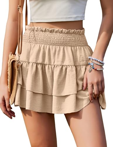 Zeagoo Damen Sommershorts Leicht Musselin Ruffle Strandshorts Lässige Hohe Taille Stretch Freizeitshort Strandshorts von Zeagoo
