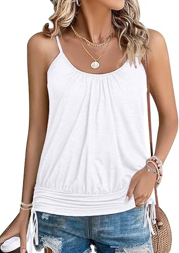 Zeagoo Damen Tank Top Sommer Spaghetti Cami Oberteile Ärmellose T Shirt Basic Elegant Weste Lässiges Rundhals Blusentop Weiß L von Zeagoo