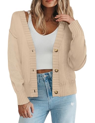 Zeagoo Damen Jacke Strickcardigan Casual Cardigan Sweater mit Knopf Oberteile Strickjacke Knopfleiste Top Einfarbig Kurz Winter Lässig Outerwear Kaffee XL von Zeagoo