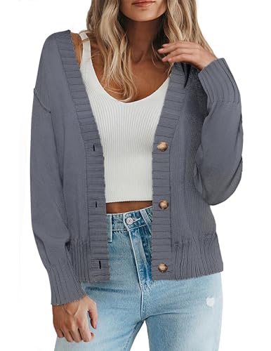 Zeagoo Strickjacke Damen Kurz Einfarbig Jacke Oberteile Lässig Jacken Outerwear Top Kurze Winter Langarm Jäckchen Elegant Herbst Grau M von Zeagoo