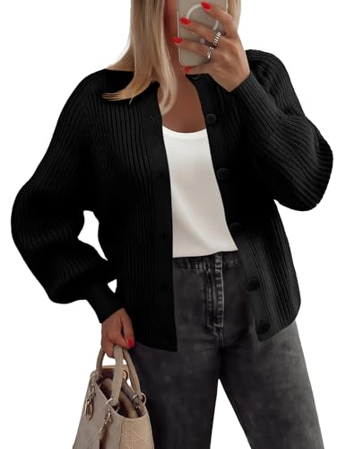 Zeagoo Damen Strickjacke Open Front Knitted Sweater mit Knöpfen Warm Langarm Strick Cardigan Casual Herbst Strickjacken Elegant Winter Cardigans Schwarz S von Zeagoo