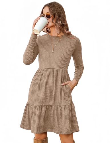 Zeagoo Damen Strickkleid Elegant Rundhals Langarm Herbstkleid Dünn Lässig Knielang Pulloverkleid Frühling Herbst Einfarbig A Linie Midikleid Khaki XXL Zeagoo Damen Strickkleid Elegant Rundhals Langarm Herbstkleid Dünn Lässig Knielang Pulloverkleid Frühling Herbst Einfarbig A Linie Midikleid Khaki XXL von Zeagoo