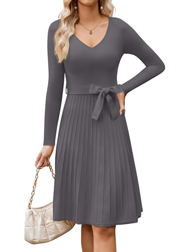 Zeagoo Damen Strickkleid V-Ausschnitt Pulloverkleid Langarm Herbstkleid A-Linie Plissee Kleider Winter Elegant Tunikakleid mit Gürtel Dunkelgrau L Zeagoo Damen Strickkleid V-Ausschnitt Pulloverkleid Langarm Herbstkleid A-Linie Plissee Kleider Winter Elegant Tunikakleid mit Gürtel Dunkelgrau L von Zeagoo
