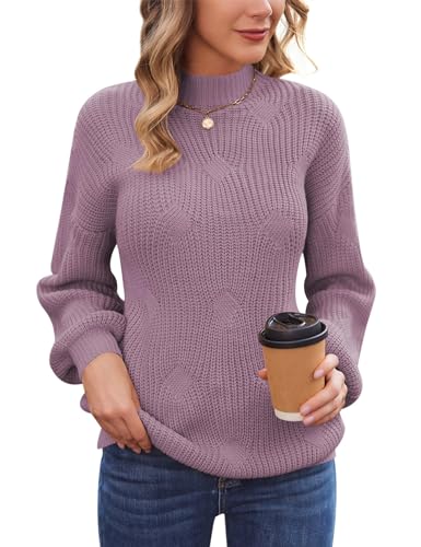 Zeagoo Damen Strickpullover Herbst Winter Warm Bequem Pullover Casual Mode Strickpullover Lose Rundhalsausschnitt Langarm Strickwaren Violett L von Zeagoo