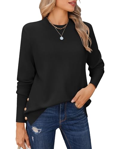 Zeagoo Damen Strickpullover Knit Rundhals Pullover Elegant Sweater mit Casual Langarm Strick Pulli Herbst Winter Schwarz XL von Zeagoo