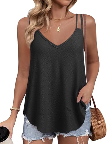Zeagoo Tank Top Damen Sommer Spaghetti Cami V-Ausschnitt Spaghettiträger Tops Ärmellose Oberteile Blusen Top Shirts Schwarz M von Zeagoo