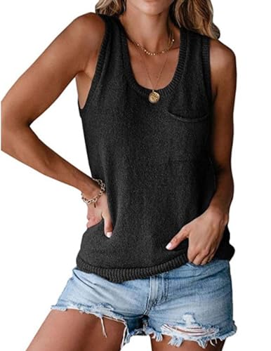 Zeagoo Damen Tank Top Rundhalsausschnitt Ärmellos Hemd Gestrickt Sommerweste Elegant Casual T-Shirts Oberteile von Zeagoo