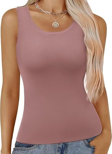 Zeagoo Damen Tank Tops Sommer Ärmellose Oberteile Gerippte Basic Tops Slim Fit Shirts Tunika Blusentop Klassiker Rundhals Casual Ribbed Träger Tops Rosa S von Zeagoo