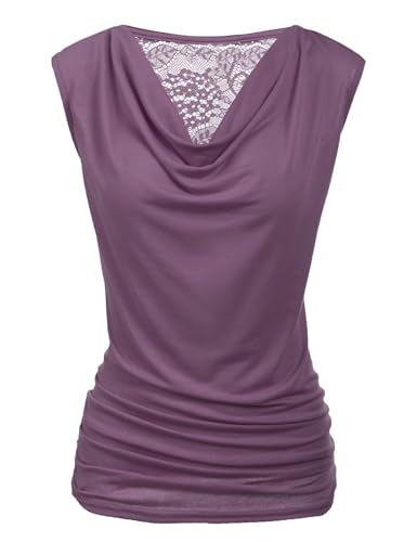 Zeagoo Damen-Tanktop, gerüscht, Wasserfallkragen, ärmellos, Stretch-Bluse mit seitlichem Raffen, Wineberry, Mittel von Zeagoo