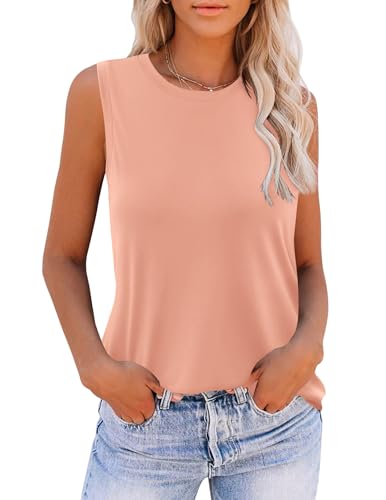 Zeagoo Damen Tanktop Ärmellose Sommer T Shirt Einfarbig Tops Rundhals Oberteile Basic Rosa XXL von Zeagoo