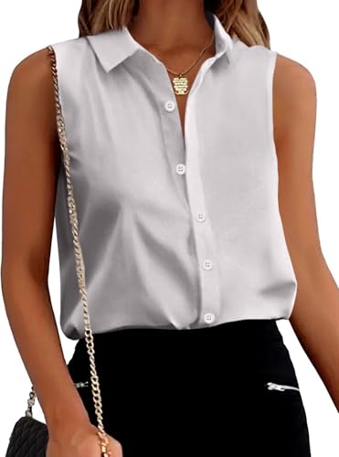 Zeagoo Damen Tanktops Sommer Ärmellose Blusentop Chiffon Weste Shirt Elegant Büroblusen Arbeit Oberteile Lässiges Hemd Grau XXL von Zeagoo