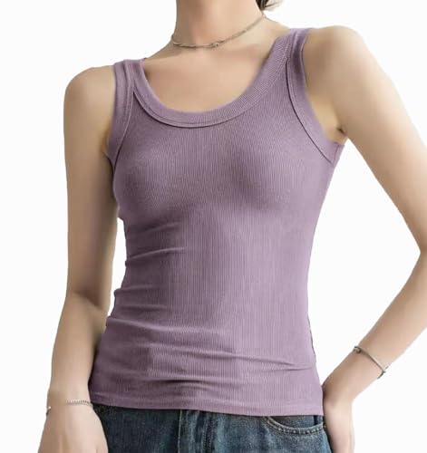Zeagoo Damen Tops Sommer Slim Fit Ribbed Träger Top U-Ausschnitt Basic Shirt Oberteile Ärmellos Weste Lila, L von Zeagoo