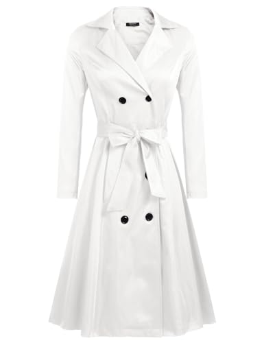 Zeagoo Damen Trenchcoats Zweireihiger langer Mantel mit Gürtel, Weiss/opulenter Garten, M von Zeagoo