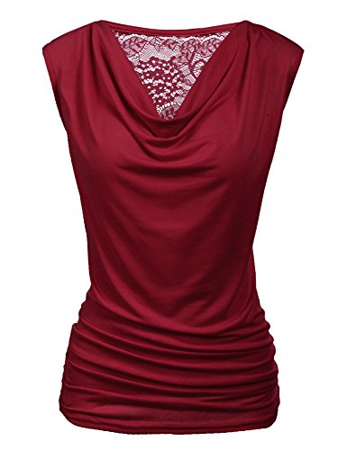 Zeagoo Damen V-Ausschnitt Spitzen Bluse Loose Elegant Oberteile Rüschen Sommer Kurzarm-Shirt Stretch Falten Bluse Oberteil Rot XL von Zeagoo