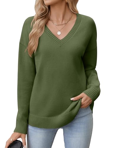 Zeagoo Damen V-Ausschnitt Strickpullover Langarm Lässiges Pullover Elegant Herbstpulli Winter Warmer Sweater Basic Oberteile Tops Armeegrün XXL Zeagoo Damen V-Ausschnitt Strickpullover Langarm Lässiges Pullover Elegant Herbstpulli Winter Warmer Sweater Basic Oberteile Tops Armeegrün XXL von Zeagoo