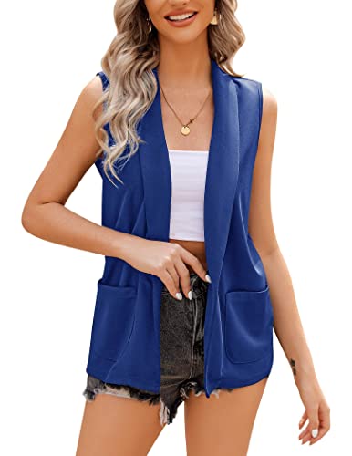 Zeagoo Damen Weste Jacke Casual Ärmellos Blazer Oberbekleidung Cardigan mit Tasche S-XXXL, Königsblau, XXL von Zeagoo