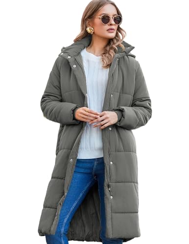 Zeagoo Damen Winterjacke Stepp Winter Jacke Gesteppter Wintermantel Warm Lang Mantel Mit Kapuze Dunkelgrau L von Zeagoo