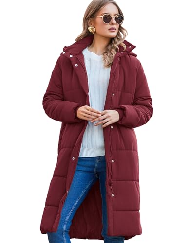 Zeagoo Damen Winterjacke Warme Jacke Lang Outdoorjacke Mit Kapuze Sportlicher Damen Steppmantel Parka Weinrot S von Zeagoo