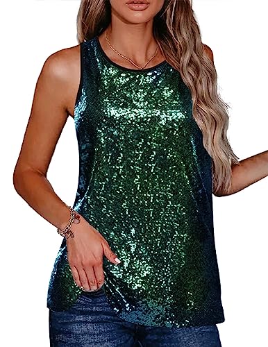 Zeagoo Damen ärmellos Sparkle Shimmer Camisole Weste Glitzer Pailletten Tank Tops - Gr�n - X-Groß von Zeagoo