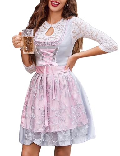Zeagoo Dirndl Damen Trachten Midi Dirndl Exklusiver Spitzen Trachtenkleid Oktoberfest Bierfest Kleider Klassisches Dirndl XS-XXL von Zeagoo