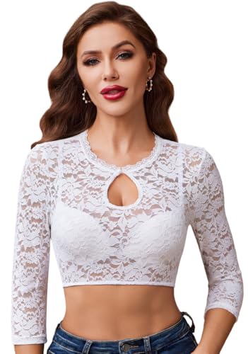 Zeagoo Dirndlbluse Weiß Dirndlblusen Damen Spitze Rundhals Dirndl Bluse mit Perlenverschluss Trachtenbluse 3/4 Ärmel Gummiband Ausschnitt in Tropfenform Oktoberfest L Zeagoo Dirndlbluse Weiß Dirndlblusen Damen Spitze Rundhals Dirndl Bluse mit Perlenverschluss Trachtenbluse 3/4 Ärmel Gummiband Ausschnitt in Tropfenform Oktoberfest L von Zeagoo