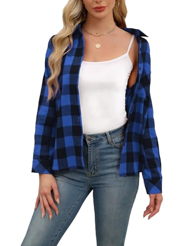 Zeagoo Kariertes Hemd Damen Karierte Bluse Cowgirl Trachtenbluse Button-Down Hemdbluse Oktoberfest Karohemd Langarm Marineblau XXL von Zeagoo