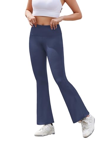 Zeagoo Flared Leggings Damen High Waist Schlaghose Yoga Pants Bootcut Fitnesshose Lang Elastisch Stretch Blickdicht Hosen Blau A M von Zeagoo