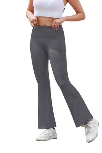 Zeagoo Flared Leggings Damen High Waist Schlaghose Yoga Pants Bootcut Fitnesshose Lang Elastisch Stretch Blickdicht Hosen Dunkelgrau M von Zeagoo