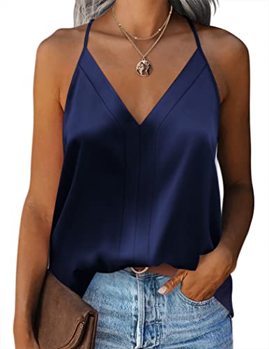 Zeagoo Frauen Basic Lange Satin Tanks Top Spaghettiträger Camisole Top Navy Blau XL von Zeagoo