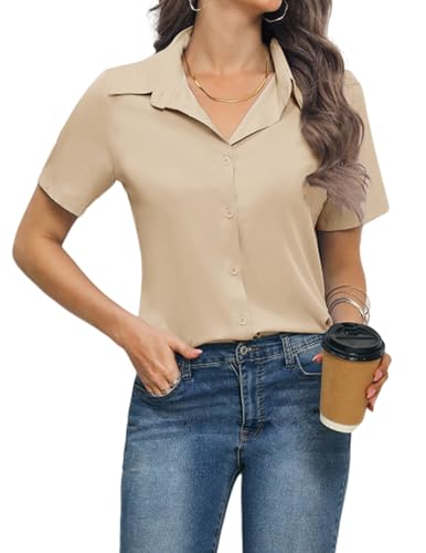Zeagoo Hemdbluse Damen Kurzarm Bluse Business Hemd V-Ausschnitt Blusen Mit Knöpfen Oberteile Elegant Hemden Lässige Shirt Khaki M Zeagoo Hemdbluse Damen Kurzarm Bluse Business Hemd V-Ausschnitt Blusen Mit Knöpfen Oberteile Elegant Hemden Lässige Shirt Khaki M von Zeagoo