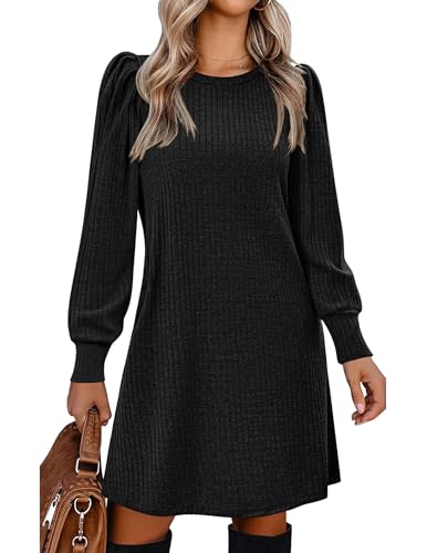 Zeagoo Herbstkleid Damen Dünne Strickkleid Langarm Rundhals Pulloverkleid Herbst Winter Kleider mit Taschen Schwarz XXL Zeagoo Herbstkleid Damen Dünne Strickkleid Langarm Rundhals Pulloverkleid Herbst Winter Kleider mit Taschen Schwarz XXL von Zeagoo