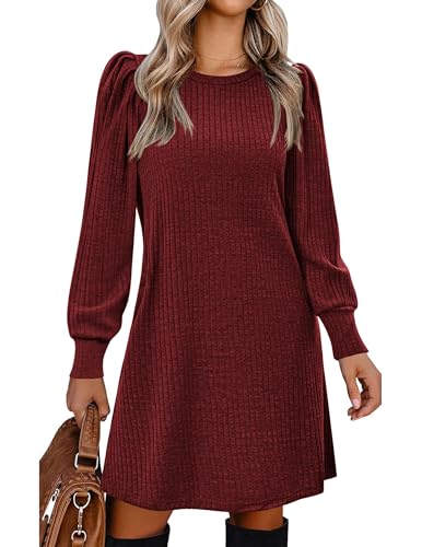Zeagoo Herbstkleid Damen Elegant Strickkleid Puff Tunikakleid Pulloverkleid mit Taschen Rundhals Winterkleid Langarm Midikleid Rot L Zeagoo Herbstkleid Damen Elegant Strickkleid Puff Tunikakleid Pulloverkleid mit Taschen Rundhals Winterkleid Langarm Midikleid Rot L von Zeagoo