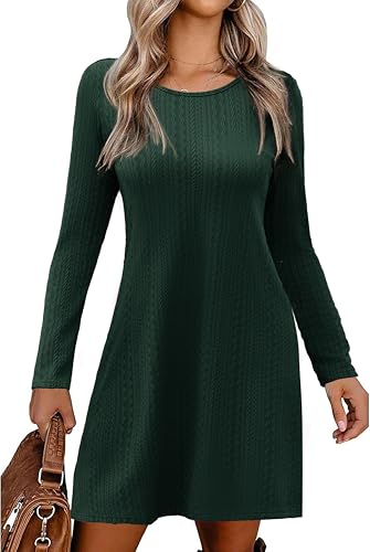 Zeagoo Herbstkleid Damen Langarm Elegant Lässig Stil Pulloverkleid Basic Tunika Winterkleider A-Linie Kleider Armeegrün XXL von Zeagoo