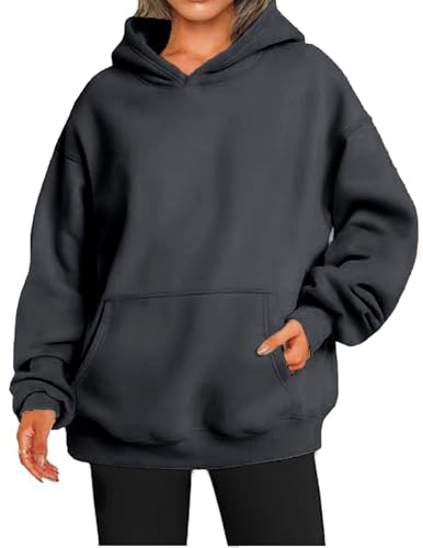 Zeagoo Hoodie Damen mit Kapuze Casual Einfarbig Sweatshirt Rundhals Langärm Kapuzenpullover Bequem Herbst Winter Pullover mit Tasche Schwarz L von Zeagoo