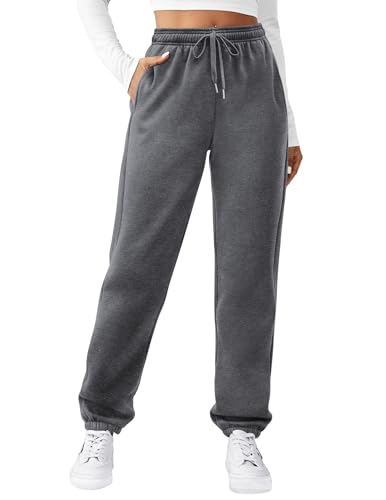 Zeagoo Hosen Damen Jogginghose Lang Warm Hose Lässige Sporthose mit Taschen Stretch High Waist Freizeithose Baggy Winter Sweatpants Dunkelgrau M von Zeagoo