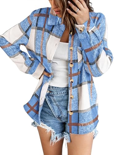 Zeagoo Jacke Damen Herbst Karierte Hemdjacke Flanell Blusenjacke Button-Down Flanellhemd Shacket Langarm Hemd Bluse Herbst Blau S Zeagoo Jacke Damen Herbst Karierte Hemdjacke Flanell Blusenjacke Button-Down Flanellhemd Shacket Langarm Hemd Bluse Herbst Blau S von Zeagoo