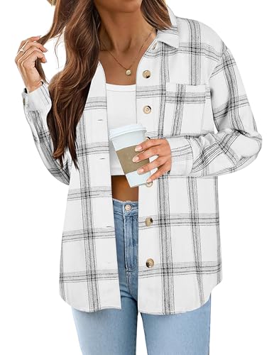 Zeagoo Jacke Damen Herbst Karierte Hemdjacke Flanell Blusenjacke Button-Down Flanellhemd Shacket Langarm Hemd Bluse Herbst Weiß Schwarz XXL Zeagoo Jacke Damen Herbst Karierte Hemdjacke Flanell Blusenjacke Button-Down Flanellhemd Shacket Langarm Hemd Bluse Herbst Weiß Schwarz XXL von Zeagoo