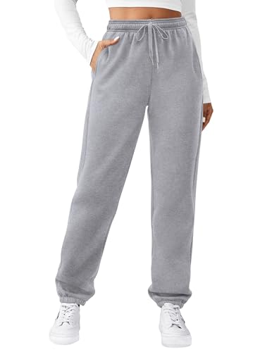 Zeagoo Jogginghose Damen Hose Baggy Lang Hosen High Waist Sporthose Warm Sweatpants mit Taschen Hellgrau M von Zeagoo