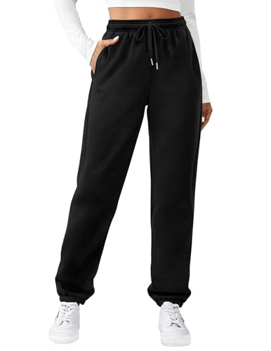 Zeagoo Jogginghose Damen Hose Baggy Lang Hosen High Waist Sporthose Warm Sweatpants mit Taschen Schwarz XL von Zeagoo